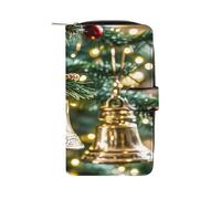 QMKFWT Portafoglio lungo in pelle con campanella di Natale, portafogli classici a due ante da donna, con finestra per documento d'identità