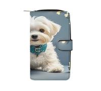 QMKFWT Portafoglio lungo in pelle con cane maltese e libretto degli assegni, pochette classica da donna con finestra per documento d'identità