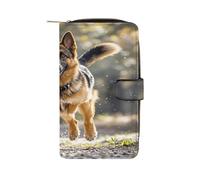 QMKFWT Portafoglio lungo in pelle con cane pastore tedesco in esecuzione, portafoglio per assegni, classico, bifold da donna, pochette con finestra per documento d'identità