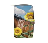 QMKFWT Portafoglio lungo in pelle con cavallo e girasole portafogli classico bifold da donna pochette con finestra ID