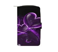 QMKFWT Portafoglio lungo in pelle con cuori viola e portafoglio degli assegni, pochette classica da donna bifold con finestra ID