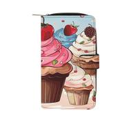 QMKFWT Portafoglio lungo in pelle con cupcake e gelato, portafoglio per assegni, classico, bifold da donna, con finestra identificativa