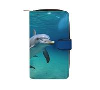 QMKFWT Portafoglio lungo in pelle con delfini subacquei, portafoglio per assegni, classico, bifold, pochette da donna con finestra per documento d'identità
