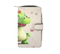 QMKFWT Portafoglio lungo in pelle con dinosauro carino portafoglio degli assegni portafogli classico bifold da donna pochette con finestra ID