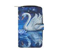 QMKFWT Portafoglio lungo in pelle con due cigni bianchi, portafoglio per assegni, classico, bifold da donna, pochette con finestra per documento d'identità