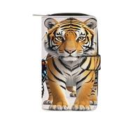 QMKFWT Portafoglio lungo in pelle con farfalla e tigre, portafoglio per assegni, classico, bifold da donna, pochette con finestra per documento d'identità