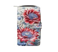 QMKFWT Portafoglio lungo in pelle con fiori rossi e blu portafogli classico bifold da donna pochette con finestra ID