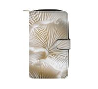 QMKFWT Portafoglio lungo in pelle con funghi ostrica bianca, portafoglio per assegni, classico, bifold da donna, pochette con finestra per documento d'identità