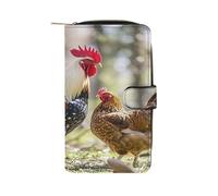 QMKFWT Portafoglio lungo in pelle con gallo e gallina, portafoglio per assegni, classico, bifold da donna, pochette con finestra per documento d'identità