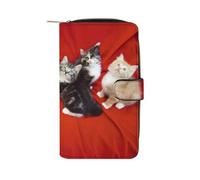 QMKFWT Portafoglio lungo in pelle con gatto, portafoglio per assegni, classico, bifold da donna, con finestra per documento d'identità