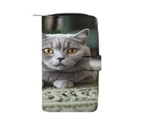 QMKFWT Portafoglio lungo in pelle con gatto su tappeto, portafoglio per assegni, classico, bifold da donna, pochette con finestra per documento d'identità