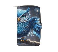 QMKFWT Portafoglio lungo in pelle con gufo blu portafoglio degli assegni portafogli classico bifold da donna pochette con finestra ID