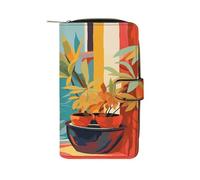 QMKFWT Portafoglio lungo in pelle con illustrazione di gatto, portafoglio per assegni, classico, bifold da donna, pochette con finestra per documento d'identità