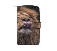 QMKFWT Portafoglio lungo in pelle con leone che attacca la lingua, portafogli classico bifold da donna con finestra ID