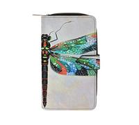 QMKFWT Portafoglio lungo in pelle con libellula, portafoglio per assegni, classico, bifold da donna, pochette con finestra per documento d'identità