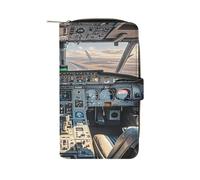 QMKFWT Portafoglio lungo in pelle con libretto degli assegni in pozzetto dell'aeroplano, pochette da donna classica a due ante con finestra per documento d'ident