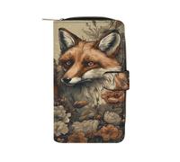 QMKFWT Portafoglio lungo in pelle con motivo animali e fiori, portafoglio per assegni, classico, bifold da donna, pochette con finestra per documento d'identità