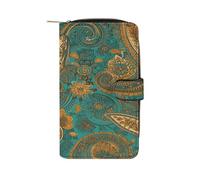 QMKFWT Portafoglio lungo in pelle con motivo cachemire giallo portafogli portafogli classico bifold da donna pochette con finestra ID