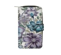QMKFWT Portafoglio lungo in pelle con motivo floreale, blu e viola, portafogli classico a due ante con finestra per documento d'identità