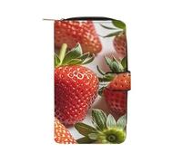 QMKFWT Portafoglio lungo in pelle con motivo fragola portafogli portafogli classico bifold da donna pochette con finestra ID