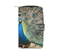 QMKFWT Portafoglio lungo in pelle con motivo pavone portafoglio degli assegni portafogli classico bifold pochette da donna con finestra ID