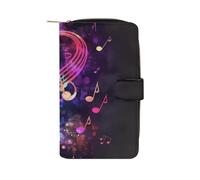 QMKFWT Portafoglio lungo in pelle con note musicali galassia colorate portafogli classico bifold da donna pochette con finestra ID