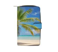 QMKFWT Portafoglio lungo in pelle con palma tropicale, portafoglio per assegni, classico, bifold da donna, pochette con finestra per documento d'identità
