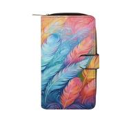 QMKFWT Portafoglio lungo in pelle con piume disegnate a mano portafogli portafogli classico bifold da donna frizione con finestra ID