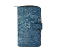 QMKFWT Portafoglio lungo in pelle con pizzo floreale blu portafogli portafogli classico bifold da donna pochette con finestra ID