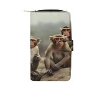 QMKFWT Portafoglio lungo in pelle con scimmia seduta, portafoglio per assegni, classico, bifold da donna, pochette con finestra per documento d'identità