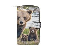 QMKFWT Portafoglio lungo in pelle con scritta "Mother Bear And Her Cucciol", portafoglio con libretto degli assegni, classico, bifold da donna, pochette con finestra per documento d'identità