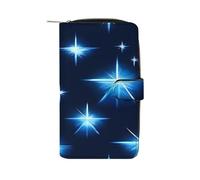 QMKFWT Portafoglio lungo in pelle con stelle blu del fumetto portafoglio degli assegni portafogli classico bifold da donna pochette con finestra ID