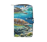 QMKFWT Portafoglio lungo in pelle con tartarughe marine e libretto degli assegni classico a due ante pochette da donna con finestra ID