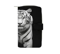 QMKFWT Portafoglio lungo in pelle di tigre nera e bianca con libretto degli assegni portafogli classico bifold da donna pochette con finestra ID