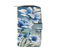 QMKFWT Portafoglio lungo in pelle floreale blu e bianco portafogli portafogli classico bifold da donna pochette con finestra ID