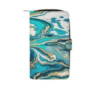 QMKFWT Portafoglio lungo in pelle marmorizzata blu turchese blu oro portafoglio degli assegni portafogli classico bifold da donna pochette con finestra ID