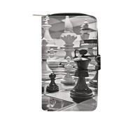 QMKFWT Portafoglio lungo in pelle nera e bianca a scacchi, portafoglio per assegni, pochette classica da donna bifold con finestra per documento d'identità