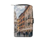 QMKFWT Portafoglio lungo in pelle per architettura italiana, portafoglio per assegni, classico, bifold da donna, pochette con finestra per documento d'identità