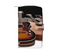 QMKFWT Portafoglio lungo in pelle per chitarra, portafoglio per assegni, classico, bifold da donna, con finestra per documento d'identità