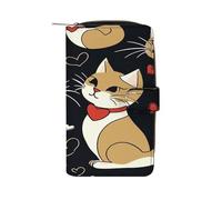 QMKFWT Portafoglio lungo in pelle per coppie, motivo: gatti e assegni, classico, bifold da donna, con finestra per documento d'identità