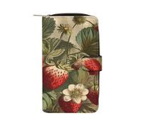 QMKFWT Portafoglio lungo in pelle rossa fragola portafoglio assegni portafogli classico bifold donna pochette con finestra ID