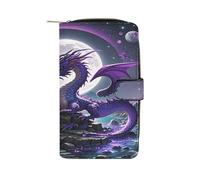QMKFWT Portafoglio lungo in pelle viola Dragon Moon Portafoglio lungo libretto degli assegni portafogli classico bifold da donna pochette con finestra ID