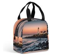 QMKFWT Portland River Lighthouse Sunrise Borsa per il pranzo resistente isolata grande palestra Lunch Tote box portatile a prova di perdite contenitori per alimenti riutilizzabili per il pranzo per