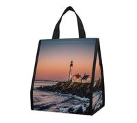 QMKFWT Portland River Lighthouse Sunrise Borsa termica zaino pieghevole e riutilizzabile borse termiche per uomo donna