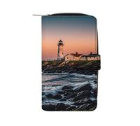 QMKFWT Portland River Lighthouse Sunrise Portafoglio lungo in pelle portafoglio degli assegni portafogli classico bifold da donna pochette con finestra ID