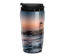 QMKFWT Portland River Lighthouse Sunrise tazza da caffè riutilizzabile isolata a tenuta stagna bicchiere da viaggio con coperchio doppia parete a prova di fuoriuscite tazza da caffè per caffè