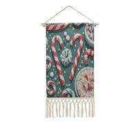 QMKFWT Poster da appendere con bastoncini di zucchero natalizi con nappa, stampe artistiche da parete in cotone e lino personalizzate, decorazione artistica da parete verticale per soggiorno, ufficio