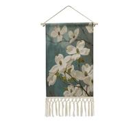 QMKFWT Poster da appendere con fiori di corniolo primaverile con nappa, stampa artistica da parete in cotone e lino, stampa artistica da parete verticale lunga decorazione per soggiorno, ufficio