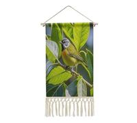 QMKFWT Poster da appendere con foglie verdi e uccelli con nappa, stampe artistiche da parete in cotone e lino, stampa artistica da parete verticale lunga decorazione per soggiorno, ufficio, camera da