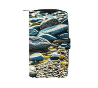 QMKFWT Rocks And Pebbles - Portafoglio lungo in pelle con libretto degli assegni, pochette da donna classica a due ante con finestra per documento d'identità
